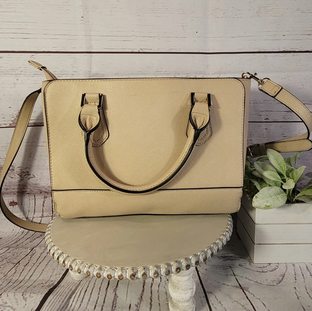 Jones New York Signature Beige/Taupe Saffiano Satchel with Detachable Strap